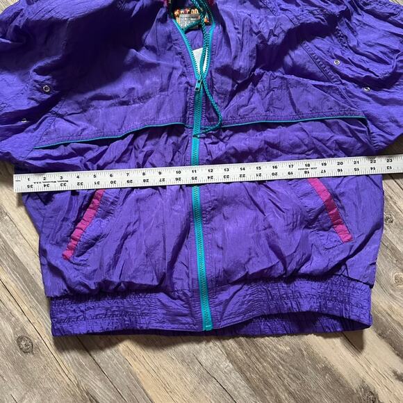 R.E. Sport Rivers Edge Windbreaker Bomber Jacket 80's Retro Purple Teal Large - Picture 3 of 7